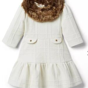 Janie and Jack Cream White Textured Dress with Faux Fur Collar size 4t